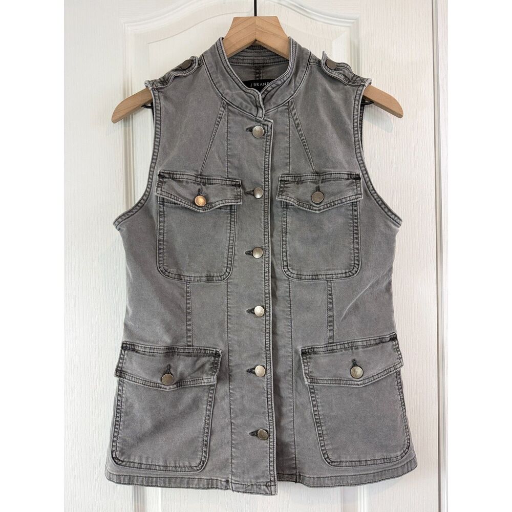 J Brand Women’s Denim Utility Vest Size S Gray Silver Fox Military Stretch